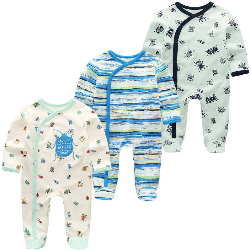 Cotton Baby Girl Clothes 3Pieces Cartoon New Born Baby Boy Clothes Sets Long Sleeve Autumn Footie Jumpsuits Zipper Spring Bebes