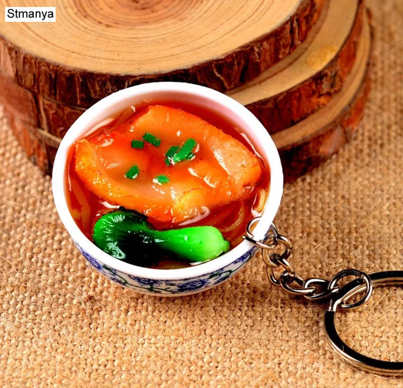 New Simulation Food Key Chains noodle New Keychain Chinese Blue and white porcelain Food Bowl Mini bag pendant  #17169