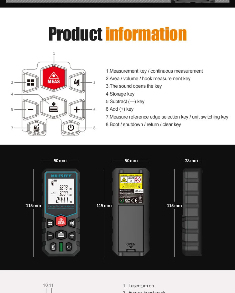 Mileseey Laser Distance Meter X5 Rechargeable Laser Digital Tape Rangefinder Trena Metro Laser Range Finder  Measuring Tape