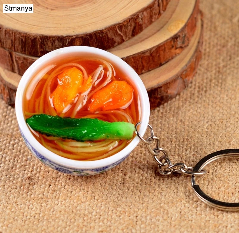 New Simulation Food Key Chains noodle New Keychain Chinese Blue and white porcelain Food Bowl Mini bag pendant  #17169