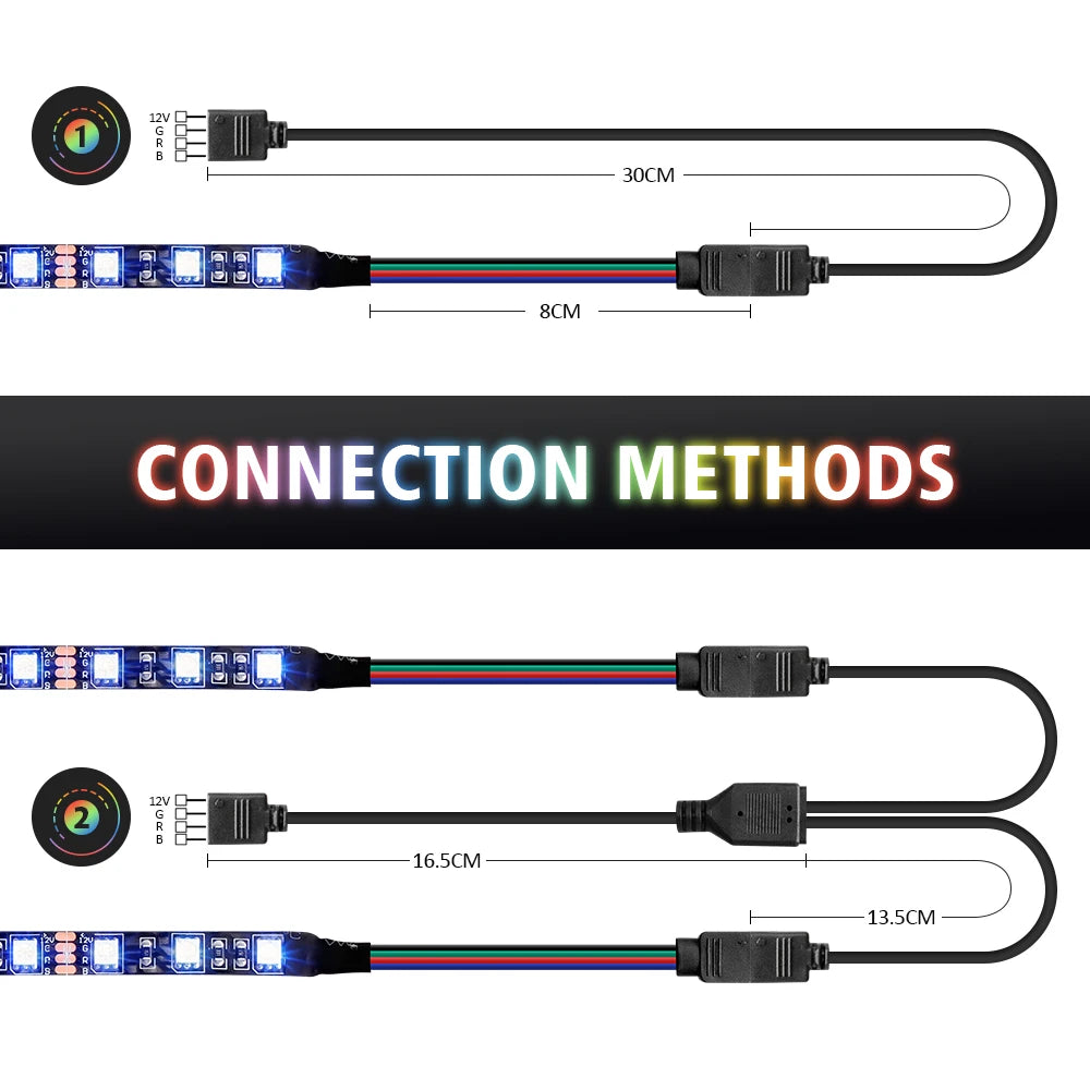 Led Strip Light For 12V 4PIN RGB Header (+12V,G,R,B) Led Strip 5050 On For PC Computer Case Decor , RGB Header Motherboard Strip