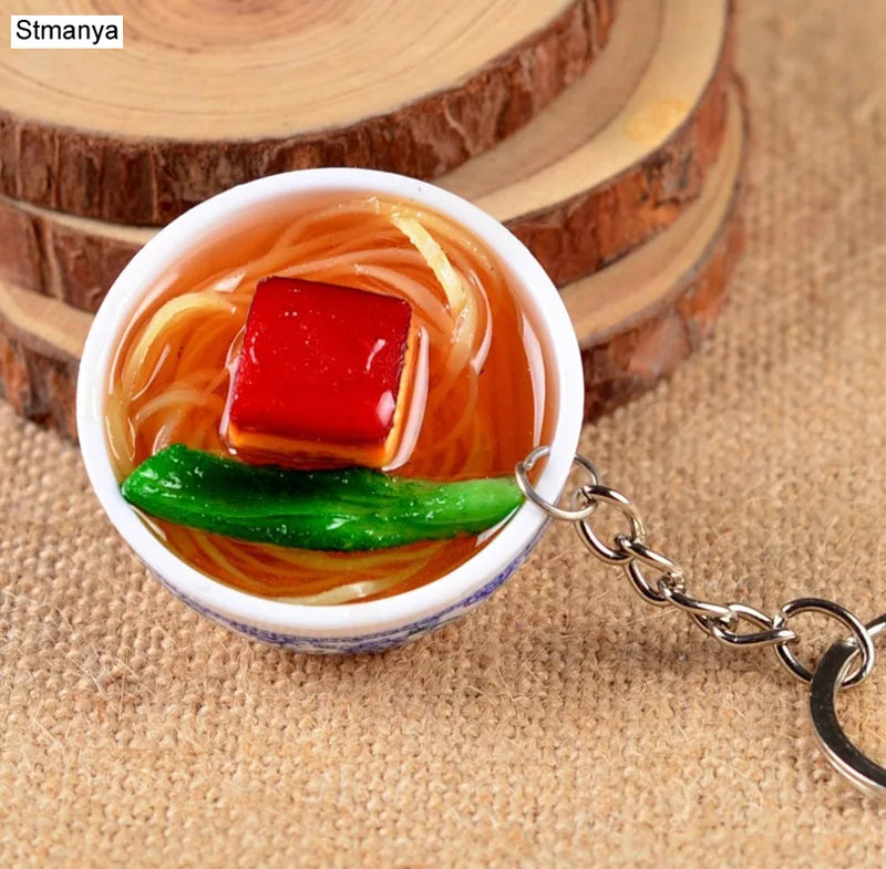 New Simulation Food Key Chains noodle New Keychain Chinese Blue and white porcelain Food Bowl Mini bag pendant  #17169