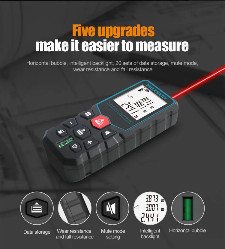 Mileseey Laser Distance Meter X5 Rechargeable Laser Digital Tape Rangefinder Trena Metro Laser Range Finder  Measuring Tape