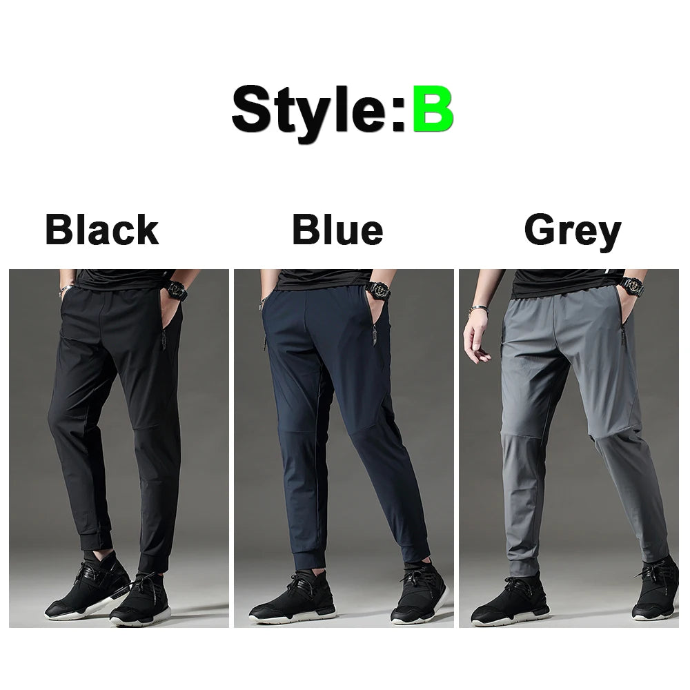 Running Pants Men Sport Jogging Fitness Yoga Training Basketball Football Long Leggings Ice Silk Elastic Quick Drying Trousers