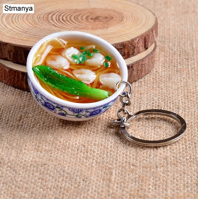 New Simulation Food Key Chains noodle New Keychain Chinese Blue and white porcelain Food Bowl Mini bag pendant  #17169