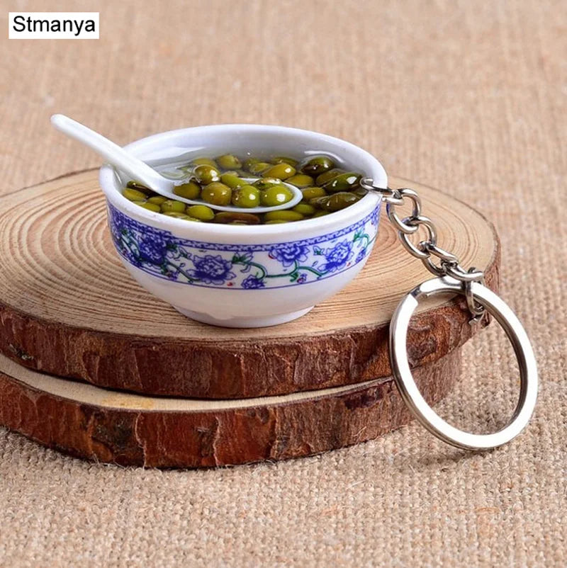 New Simulation Food Key Chains noodle New Keychain Chinese Blue and white porcelain Food Bowl Mini bag pendant  #17169