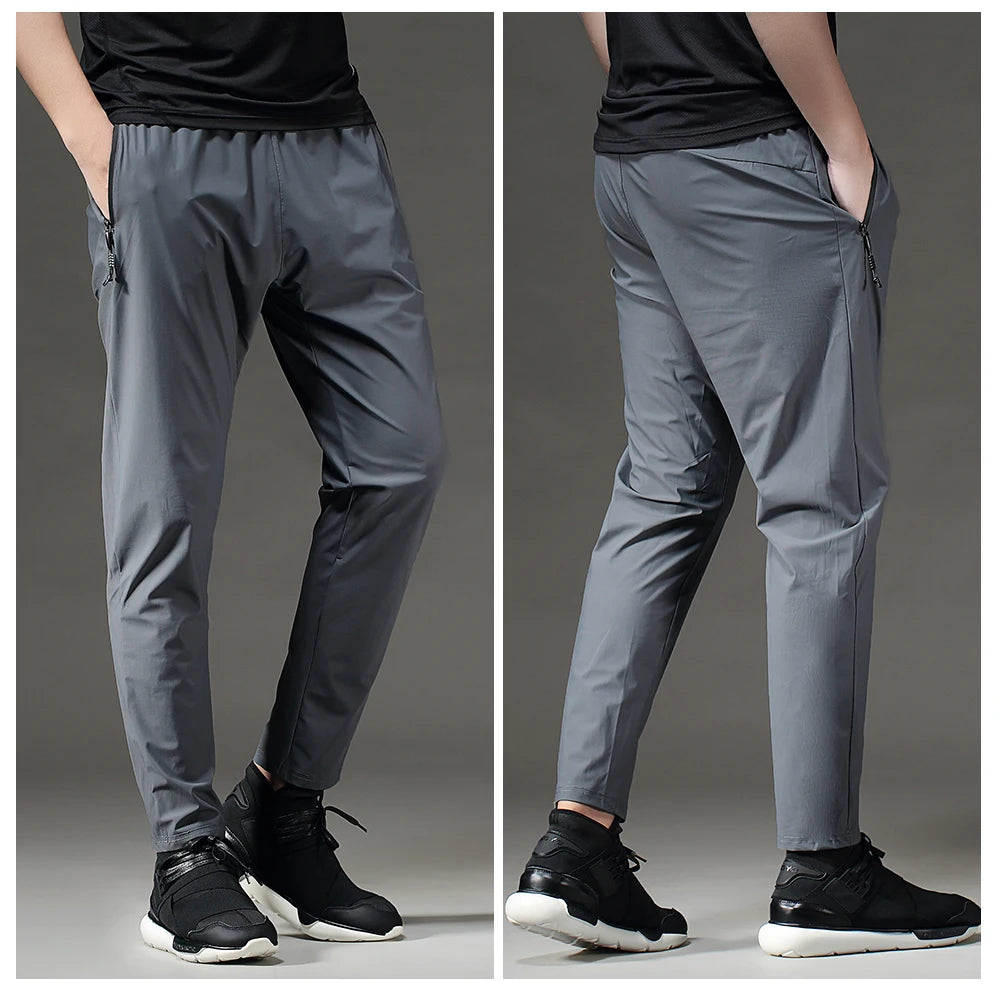Running Pants Men Sport Jogging Fitness Yoga Training Basketball Football Long Leggings Ice Silk Elastic Quick Drying Trousers