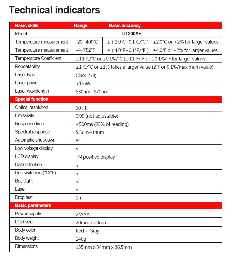 UNI-T UT300A+ Laser Infrared Thermometer Handheld Termometro Digital Industrial Non Contact Laser Temperature Meter Gun