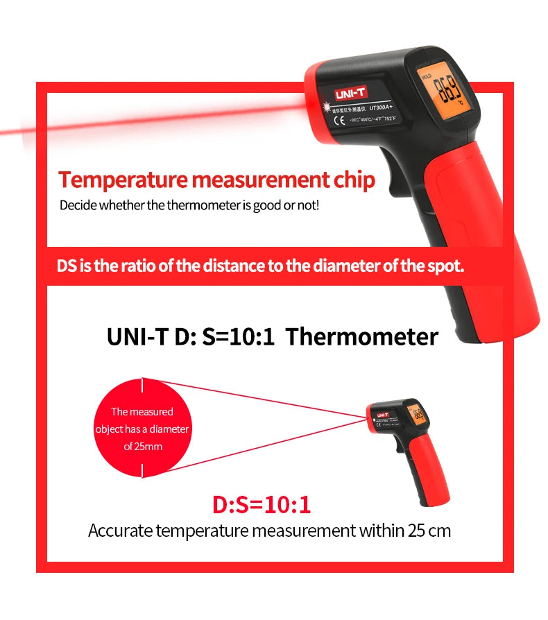 UNI-T UT300A+ Laser Infrared Thermometer Handheld Termometro Digital Industrial Non Contact Laser Temperature Meter Gun