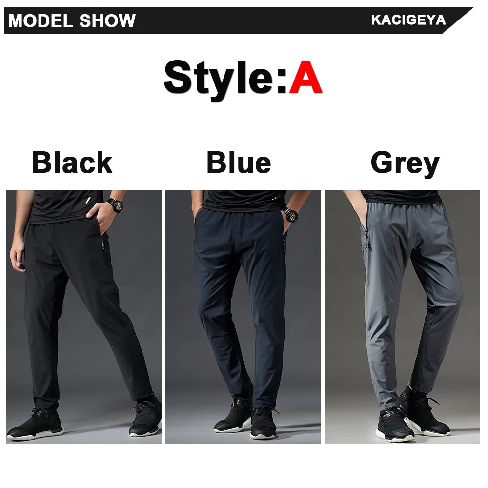 Running Pants Men Sport Jogging Fitness Yoga Training Basketball Football Long Leggings Ice Silk Elastic Quick Drying Trousers