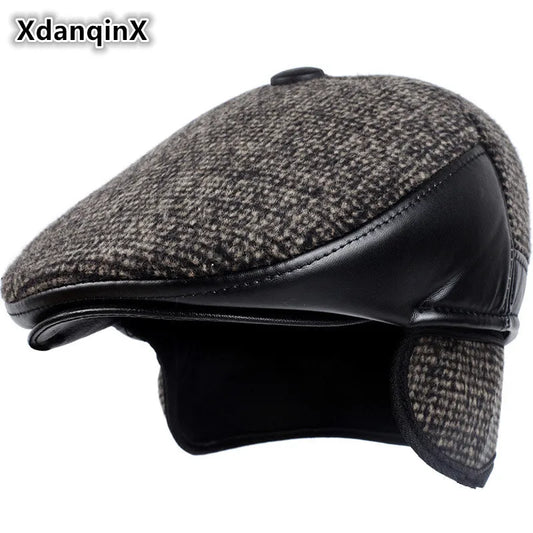XdanqinX 2026 Winter New Men's Hat Woolen Thick Warm Berets With Earmuffs Male Bone Dad's Hat Trucker Winter Plush Fluff Hats