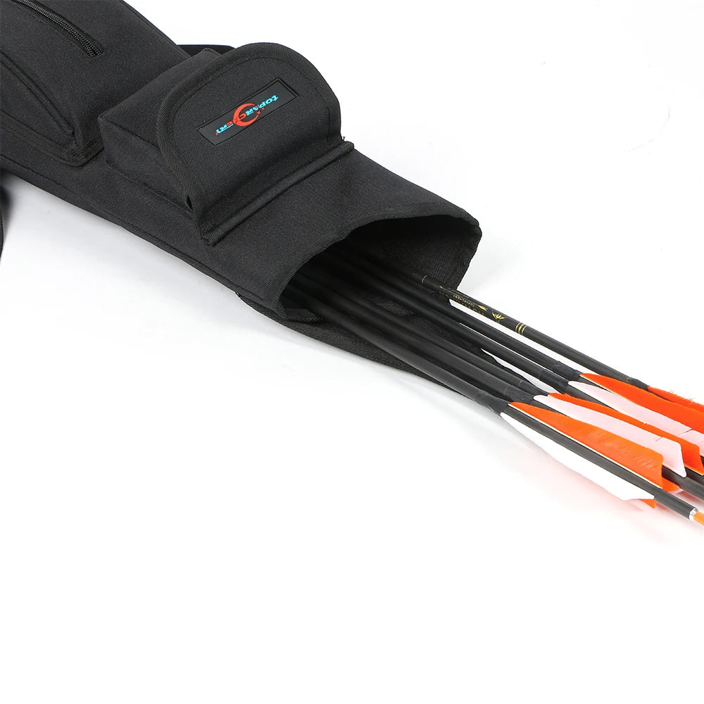 Toparchery Portable Black Outdoor Archery Quiver Shoulder Back Arrows Holder Bag Pocket Sports Pouch Sack for Hunting Game