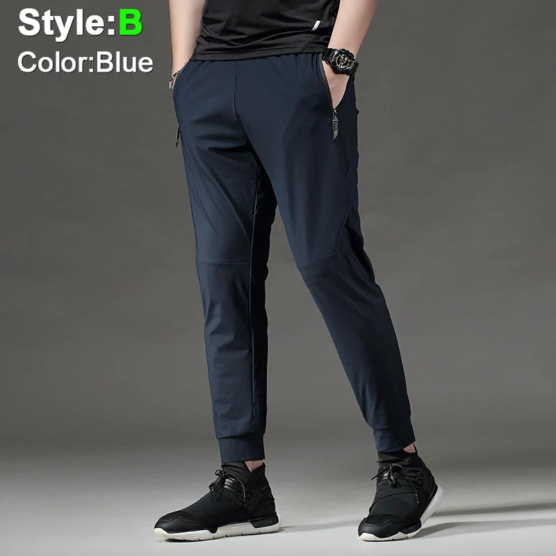 Running Pants Men Sport Jogging Fitness Yoga Training Basketball Football Long Leggings Ice Silk Elastic Quick Drying Trousers