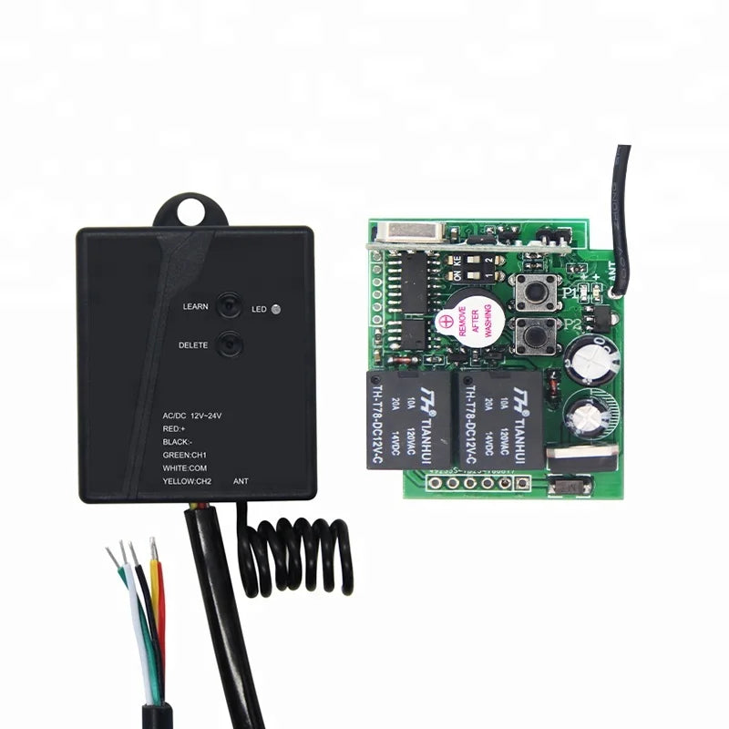 Garage Door Gate Opener 12V-24V AC/DC 2 CHS Terminal Block or Cable RF Receiver Connect