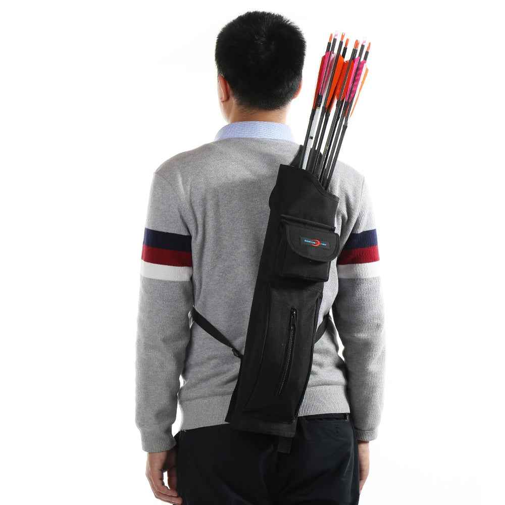 Toparchery Portable Black Outdoor Archery Quiver Shoulder Back Arrows Holder Bag Pocket Sports Pouch Sack for Hunting Game