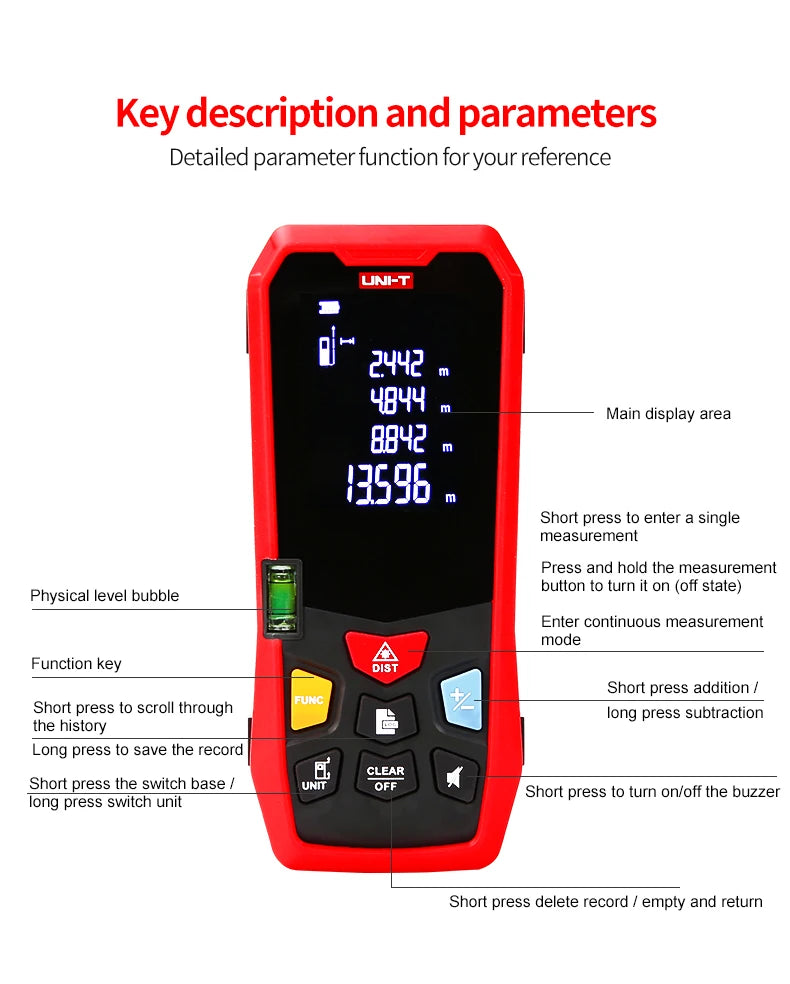 UNI-T Handheld Laser Rangefinder Distance Meter 40M 60M 80M 100M Medidor Laser Tape Build Measure Device Electronic Ruler