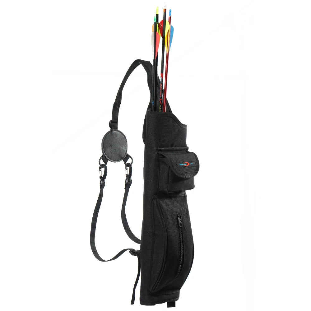 Toparchery Portable Black Outdoor Archery Quiver Shoulder Back Arrows Holder Bag Pocket Sports Pouch Sack for Hunting Game