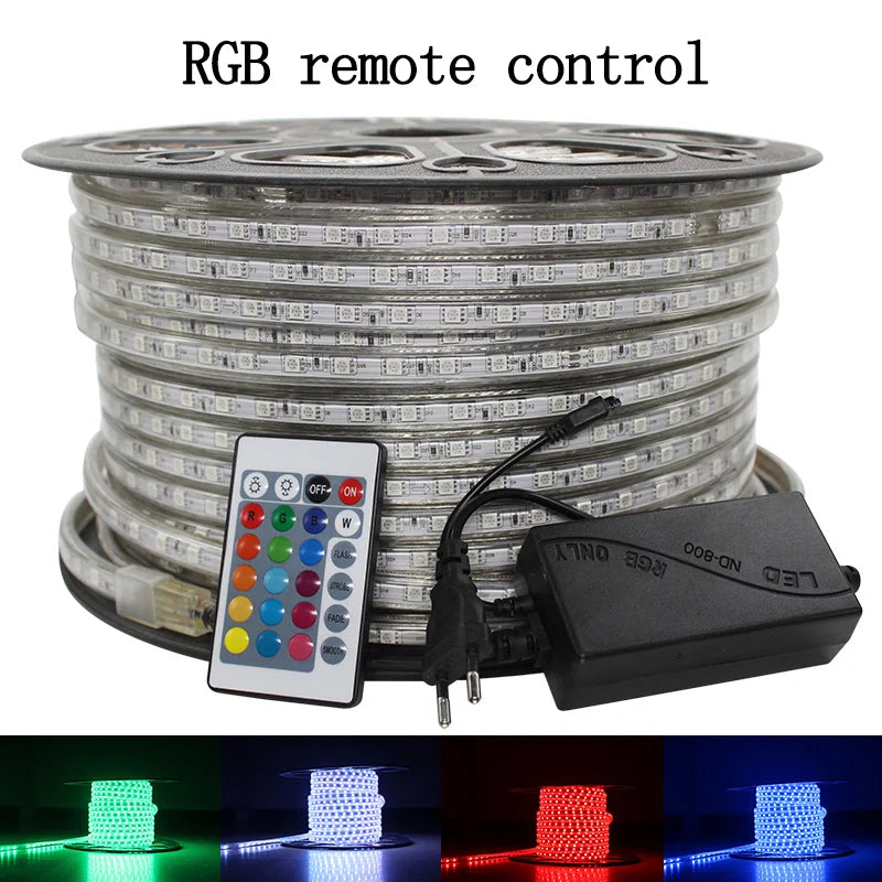 220V LED Strip Light Waterproof RGB Strip Led Ribbon 5050 Led Tape 220 Flexible Led Strip 220 v 60Leds/M Lighting with EU Plug