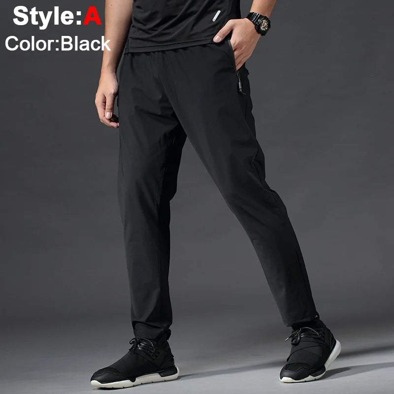 Running Pants Men Sport Jogging Fitness Yoga Training Basketball Football Long Leggings Ice Silk Elastic Quick Drying Trousers