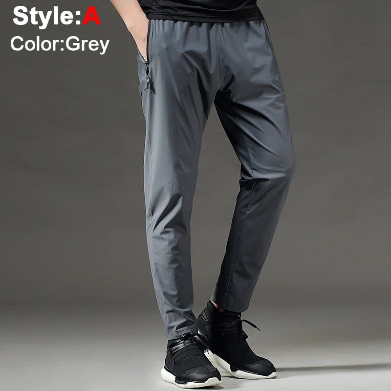 Running Pants Men Sport Jogging Fitness Yoga Training Basketball Football Long Leggings Ice Silk Elastic Quick Drying Trousers