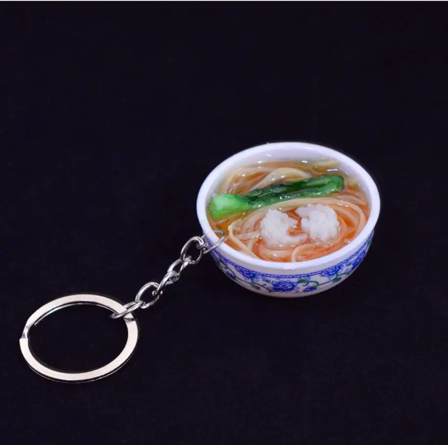 New Simulation Food Key Chains noodle New Keychain Chinese Blue and white porcelain Food Bowl Mini bag pendant  #17169