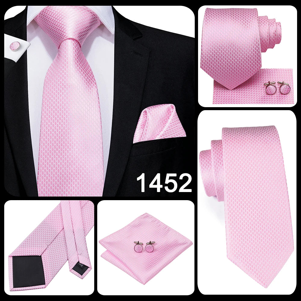 Hi-Tie Silk Men Tie Peach Pink Floral Wedding Necktie for Men Luxury Necktie Handkerchief Cufflink Fashion Design Business