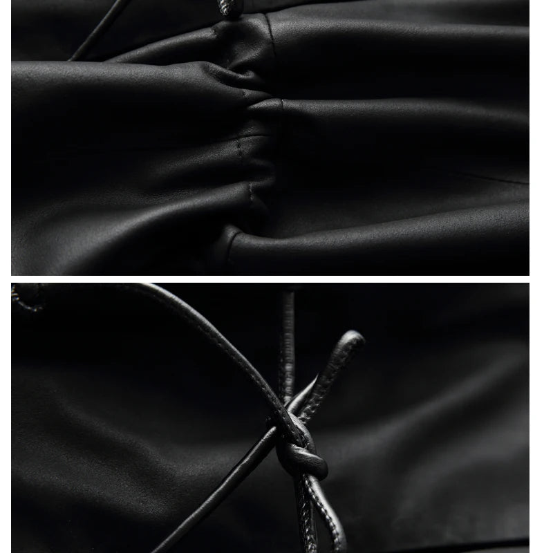 Women's Clothing Great Texture Women Loose Casual Genuine Leather Jacket Female Imported Frosted Sheepskin Drawstring Waist Coat