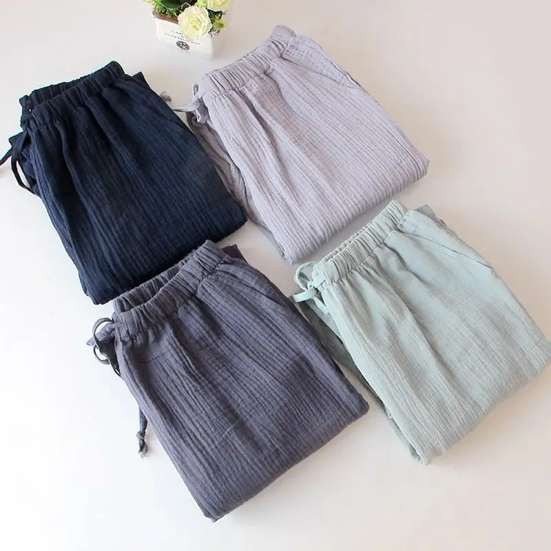 100% Gauze Cotton Home Drawstring Trousers Loose Sleeping Trousers Home Pants For Couples Pajama Pants Sleepwear Women 4 Season