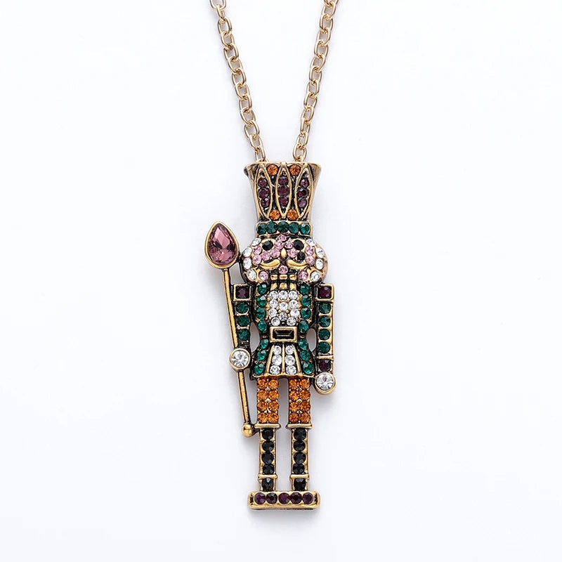 Harong Nutcracker Ballet Necklace Classic Cute Inlay Zircon Pendant Necklace for Women Girl Jewelry Gifts