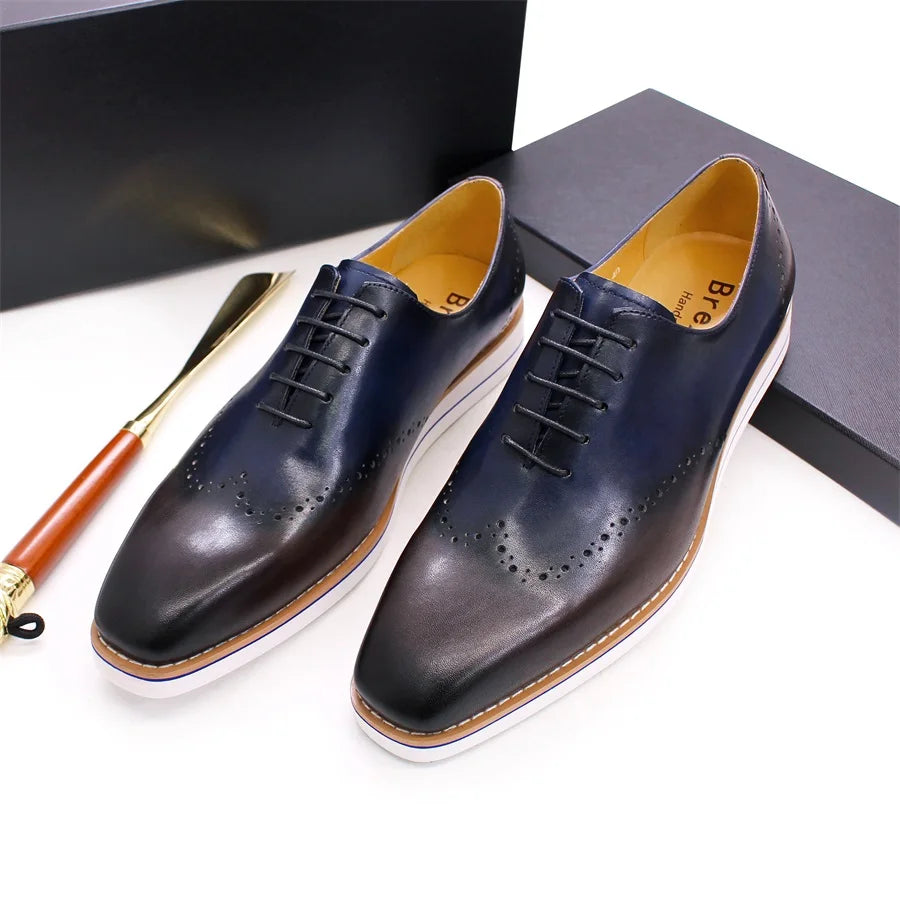 Genuine Leather Men's Casual Shoes Comfortable Lace-Up Brogue Handmade Flat Shoes Office Party Dating Formal Dress Men's Shoes