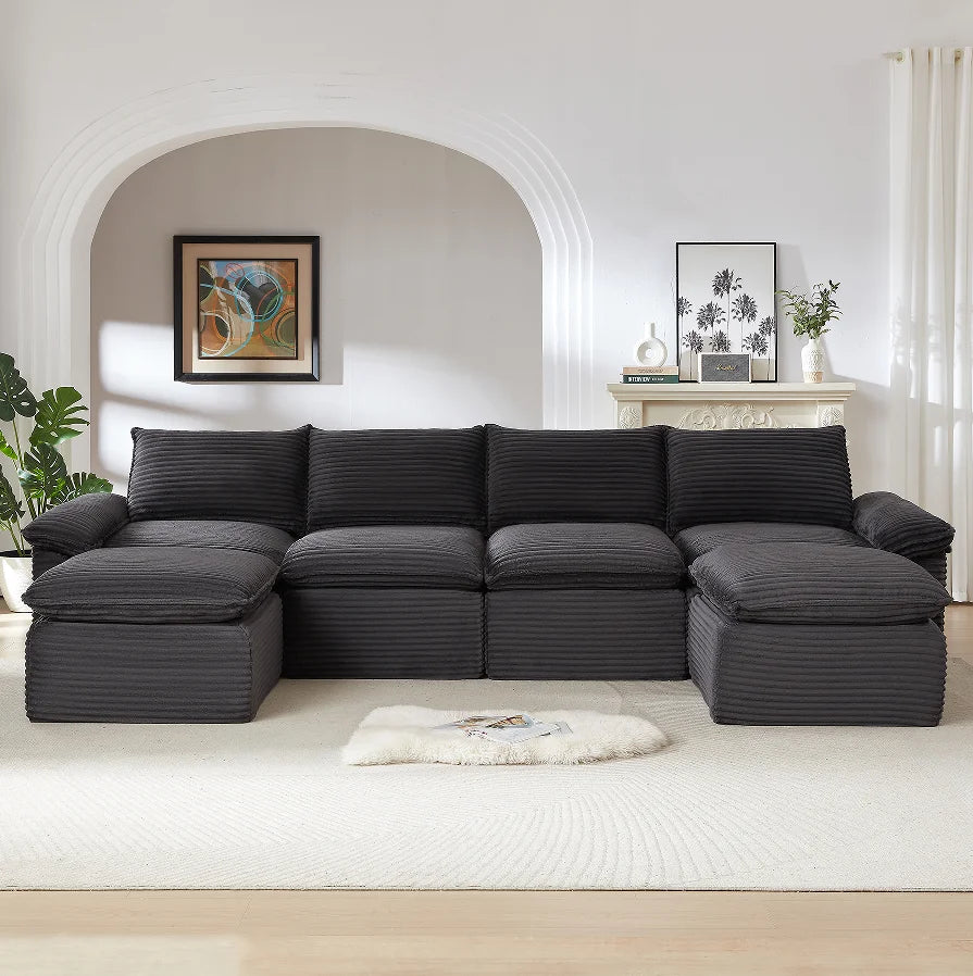 Boneless Oversized Sectional Compressed Foam Sofa Set Living Room Modern Convertible Modular Corduroy Vacuum Packaging