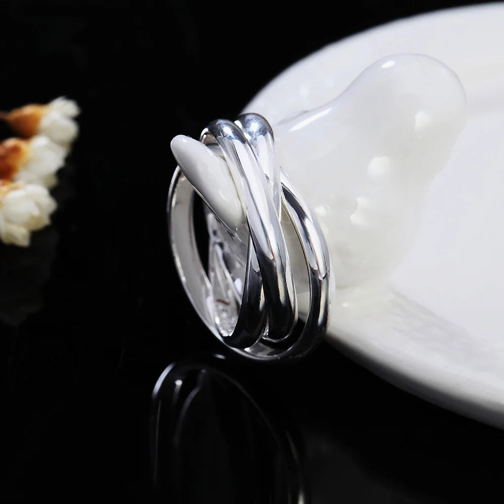 925 Sterling Silver Ring Fashion Simple Three Circle Ring For Woman Charm Jewelry Engagement Gift R167
