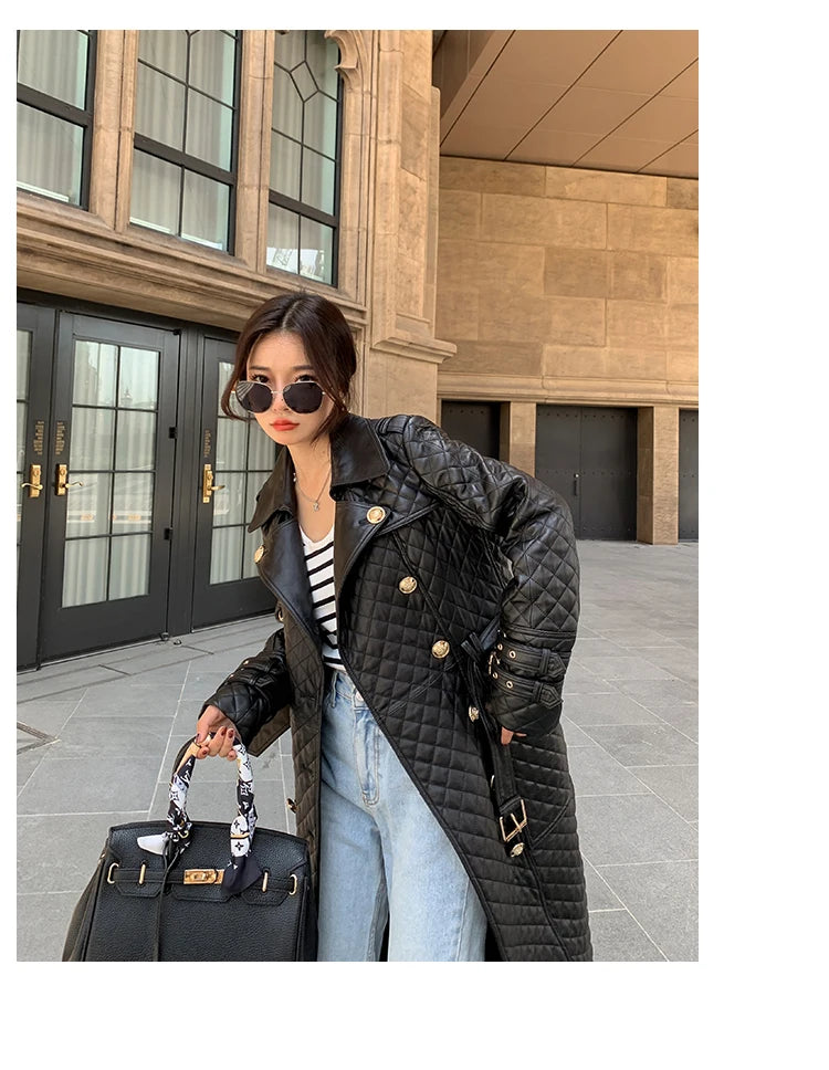 Tajiyane Women's Trench Coats Autumn Spring 100% Genuine Leather Jackets Fashion Sheepskin Coat with Belt Casaco Feminino Gmm830