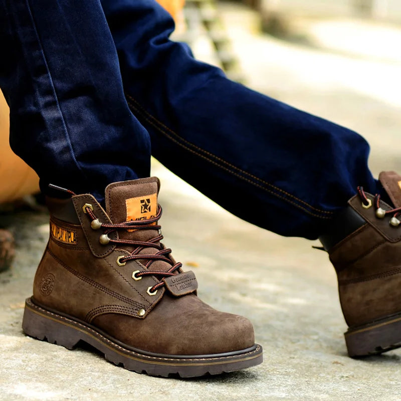 Men's Genuine Leather Boots  Classic Outdoor Boots  Casual Shoes Ankle Motorcycle Boots  Antislip Comfy Shoes Western Style
