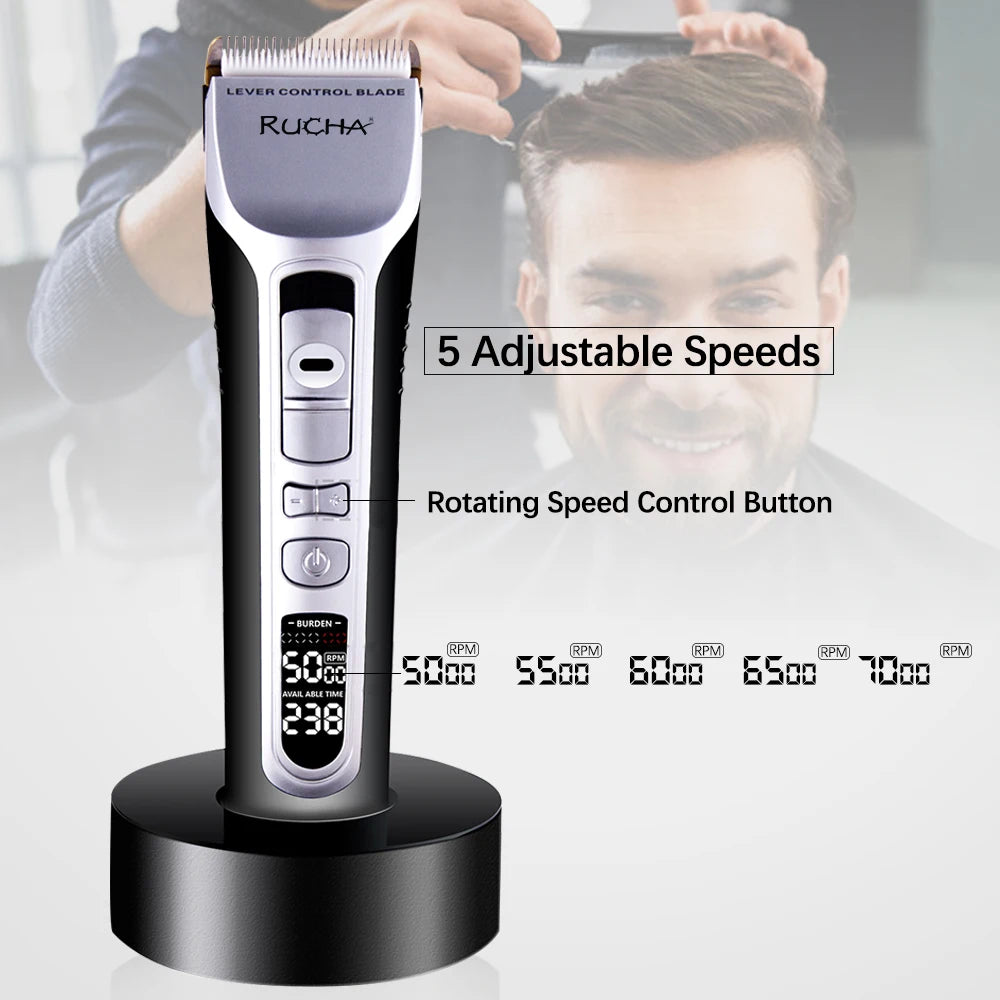 Hair Trimmer Rechargeable Electric Hair Clipper Ceramic Blade LCD Display Salon Men Hair Cutting Machine