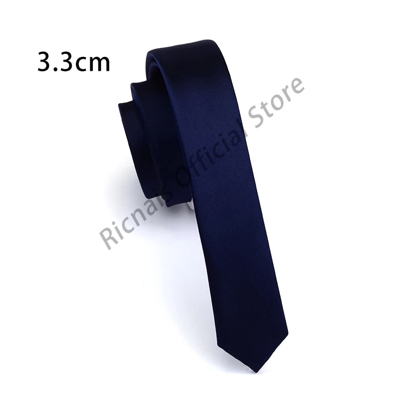 Ricnais Fashion 3.3cm Slim Silk Tie Red Green Solid Skinny Necktie For Men Party Wedding Casual Neck Ties Accessories Gifts