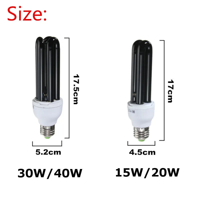 15W 20W 30W 40W E27 UV Light Bulb AC220V  Straight Low Energy Ultraviolet Fluorescent Black Light CFL Violet  Detection Lamp