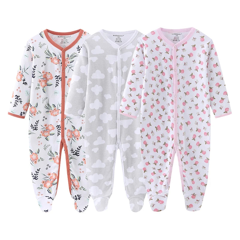 Cotton Baby Girl Clothes 3Pieces Cartoon New Born Baby Boy Clothes Sets Long Sleeve Autumn Footie Jumpsuits Zipper Spring Bebes
