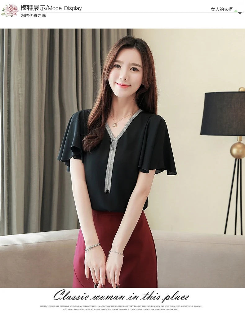 Blusas Blouses Femme Summer Tops Women Blouse Women Blusas Mujer De Moda 2024 Verano Tassel V-Neck Chiffon Blouse Shirt E767