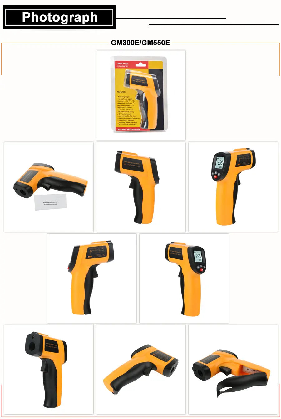 RZ Infrared Thermometer Non-Contact Temperature Meter Gun Handheld Digital LCD Industrial Outdoor Laser Pyrometer IR Thermometer