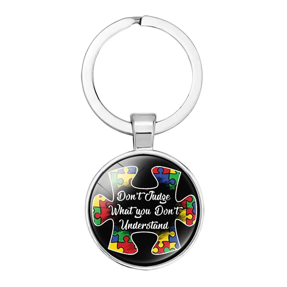 AUTISM Awareness Children Keychain For Boy Girls Glass Pendant Keyring Mom Key chain Accessories Gift