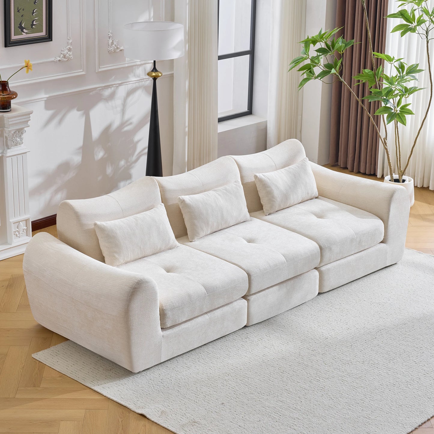 Modular Chenille Square Sofa Set Convertible Folding Sofa Bed Sectional Cushioned Sofa for Apartment & Hotel Living Rooms