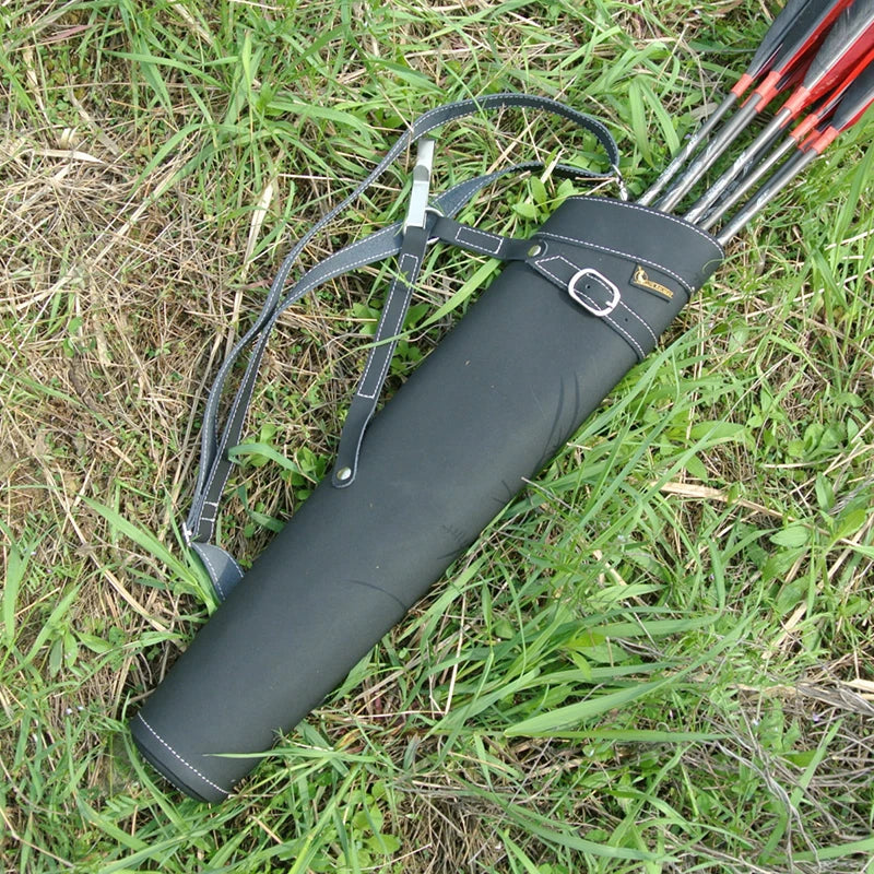 Archery Hunting  52*13cm Pure Leather Arrow Quiver in Black/Yellow Color Shoulder-back Design Arrow Bag waist collapse Bag
