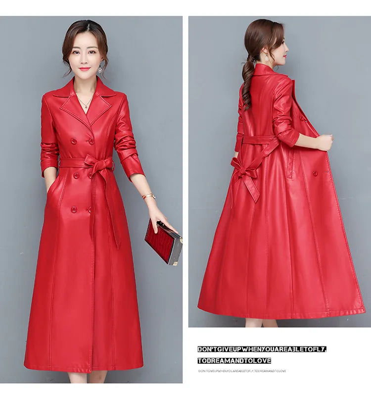 M-7XL New Women Sheepskin Coat Spring Autumn 2025 Fashion Double Breasted Long Jacket Sheep Leather Overcoat Suede Outerwear
