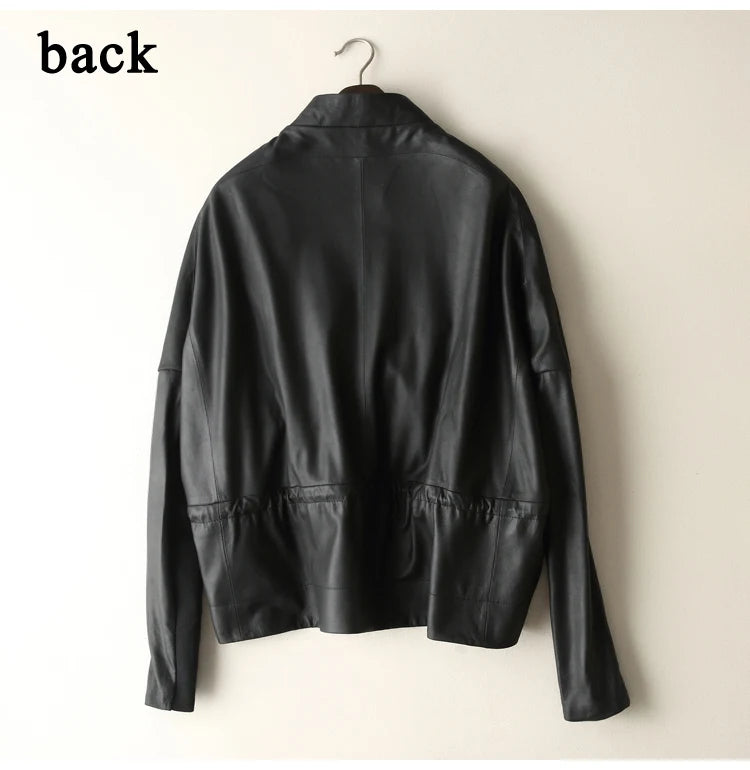 Women's Clothing Great Texture Women Loose Casual Genuine Leather Jacket Female Imported Frosted Sheepskin Drawstring Waist Coat