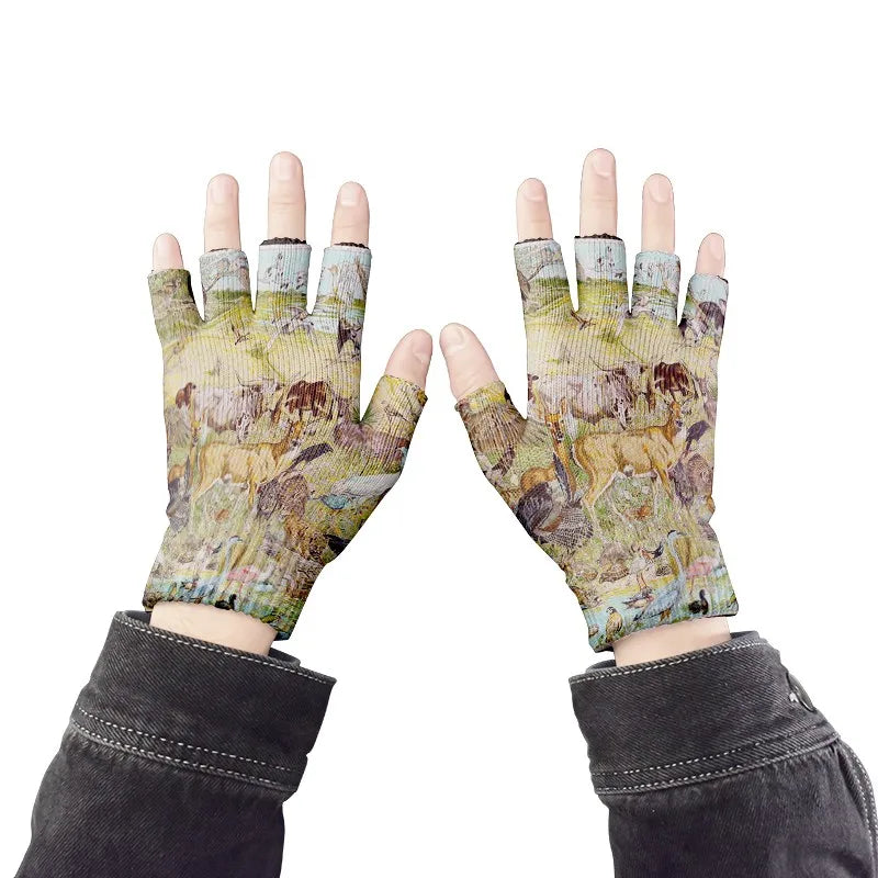 Cartoon Mashup Colorful Pattern Mittens Wrist Spring Summer Fingerless Working Gloves Soft Women Knitted Gloves Open Fingered