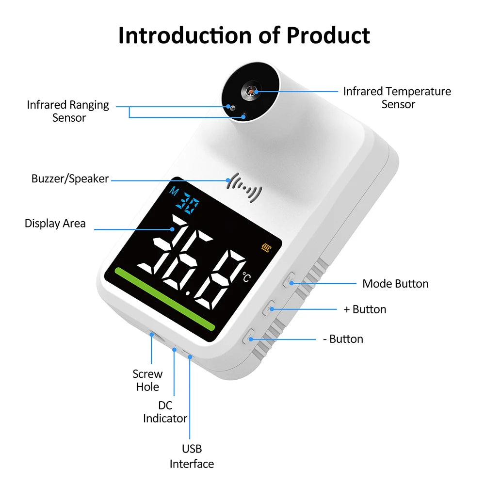 LCD Digital Infrared Thermometer Wall Mounted Non-contact Thermometer Laser Infrared Thermometer