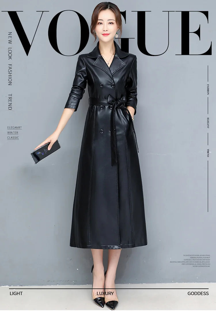 M-7XL New Women Sheepskin Coat Spring Autumn 2025 Fashion Double Breasted Long Jacket Sheep Leather Overcoat Suede Outerwear
