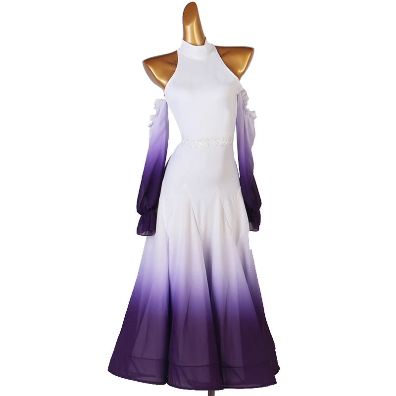 Modern Dance Dress Stand-Up Collar Mesh Sleeve Long Skirt Performance Clothing High-End Custom Child Woman Competition Clothes