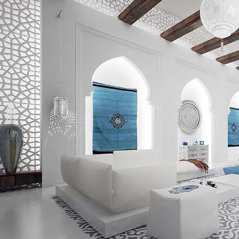 Islamic Mosque Morocco Decor Wall Art Painting Golden 3D Wall Stickers Muslim 3D Wall Panel Bohemia Arab Modern Home Room Decor